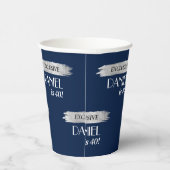 Modern Verjaardagsblad Hoesje Blauw Zilver Papieren Bekers (Rechts)