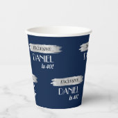 Modern Verjaardagsblad Hoesje Blauw Zilver Papieren Bekers (Voorkant)