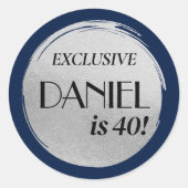 Modern Verjaardagsblad Hoesje Blauw Zilver Ronde Sticker (Voorkant)