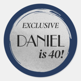 Modern Verjaardagsblad Hoesje Blauw Zilver Ronde Sticker