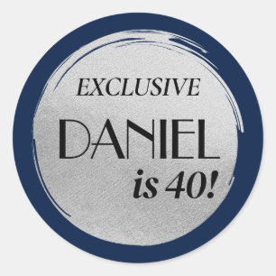 Modern Verjaardagsblad Hoesje Blauw Zilver Ronde Sticker