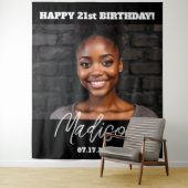 Modern verjaardagsfeest Zwart Custom Photo Instagr Wandkleed (In situ)