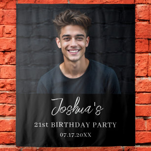 Modern verjaardagsfeest Zwart Custom Photo Instagr Wandkleed