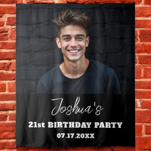 Modern verjaardagsfeest Zwart Custom Photo Instagr Wandkleed