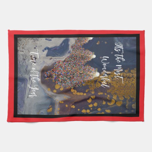 Modern verlicht kerstboomontwerp theedoek (Horizontaal)