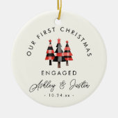 Modern Verloving Eerste Kerst Gezellig Plaid Keramisch Ornament (Voorkant)