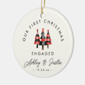 Modern Verloving Eerste Kerst Gezellig Plaid Keramisch Ornament (Links)