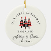 Modern Verloving Eerste Kerst Gezellig Plaid Keramisch Ornament (Achterkant)