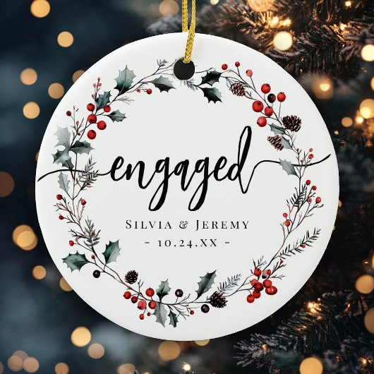 Modern Verloving Eerste Kerstmismaretak krans Keramisch Ornament