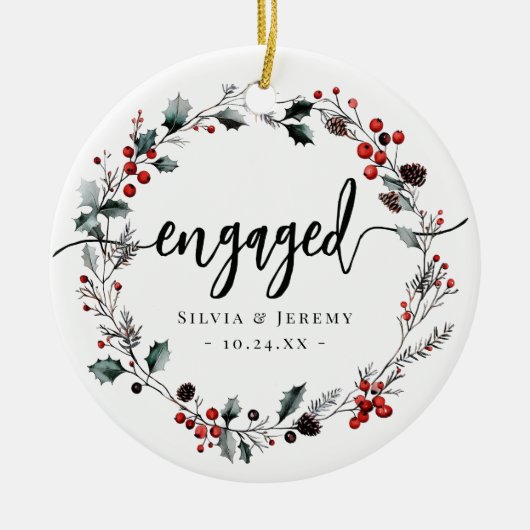 Modern Verloving Eerste Kerstmismaretak krans Keramisch Ornament (Voorkant)