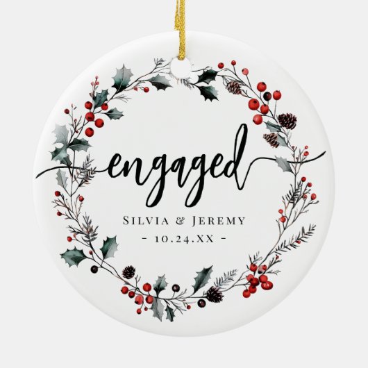 Modern Verloving Eerste Kerstmismaretak krans Keramisch Ornament (Achterkant)