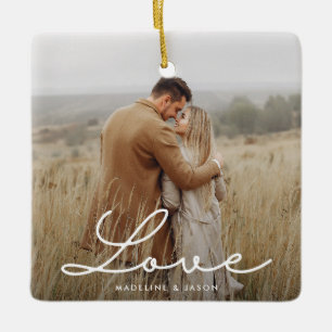 Modern Verloving Foto Kalligrafie Liefde Keramisch Ornament