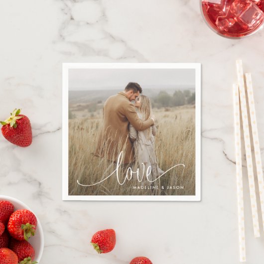Modern Verloving Foto Kalligrafie Liefde Servet (Insitu)