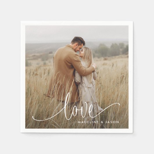 Modern Verloving Foto Kalligrafie Liefde Servet (Voorkant)