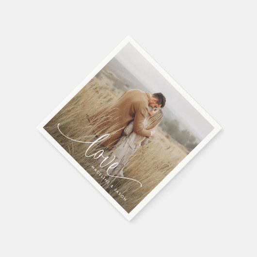 Modern Verloving Foto Kalligrafie Liefde Servet (Hoek)