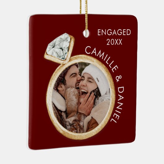 Modern Verloving Kerst Foto Ornament (Rechts)