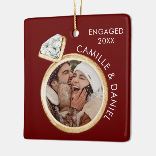 Modern Verloving Kerst Foto Ornament (Links)