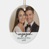 Modern Verloving Script Custom Photo Name Keramisch Ornament (Rechts)