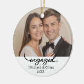 Modern Verloving Script Custom Photo Name Keramisch Ornament (Links)