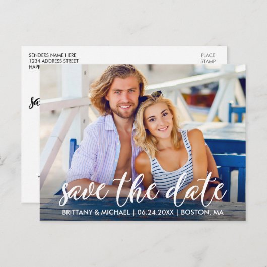 Modern Verloving sparen het Datumfotopaar Briefkaart (Voorkant / Achterkant)