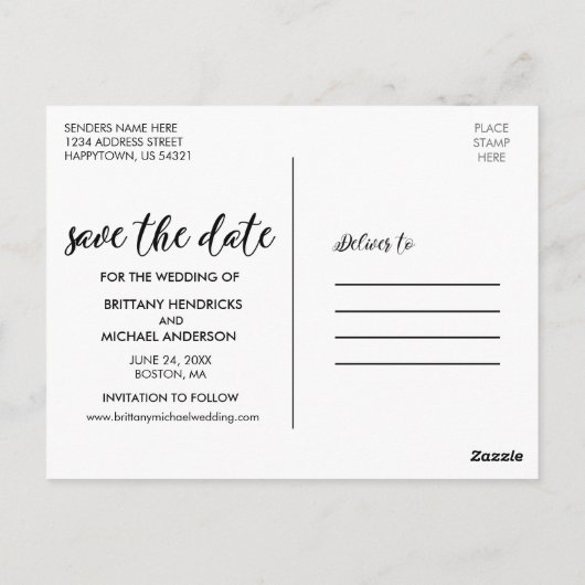 Modern Verloving sparen het Datumfotopaar Briefkaart (Achterkant)