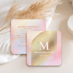 Modern Verplette Faux Goud Roze Monogram Geometris Vierkante Visitekaartje