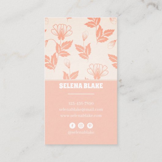 Modern verticaal bloemenpatroon – Zacht roze elega Visitekaartje (Achterkant)