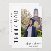 Modern Verticaal Script Eenvoudig foto-Afstuderen Bedankkaart (Voorkant / Achterkant)