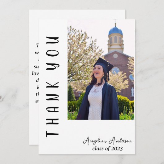 Modern Verticaal Script Eenvoudig foto-Afstuderen Bedankkaart (Voorkant / Achterkant)
