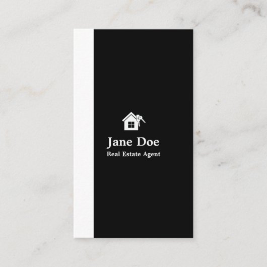 Modern verticaal zwart wit onroerend goed visitekaartje (Voorkant)