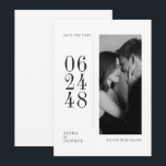 Modern Vertical Date Editorial Photo Wedding  Save The Date<br><div class="desc">Tired of standard, boring save the dates? This vertical design mixes things up. It gives your card a chic, editorial look and is the absolute best way to show off your favorite picture. Instead of the usual horizontal text, it places your wedding date in a cool, modern vertical layout right...</div>
