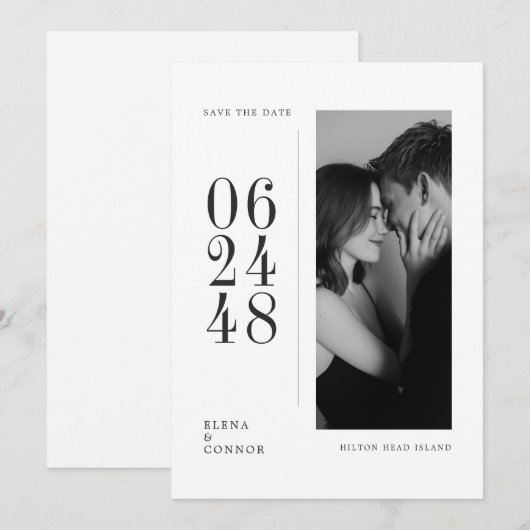 Modern Vertical Date Editorial Photo Wedding Save The Date (Voorkant / Achterkant)