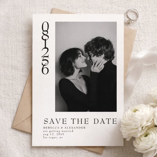Modern Vertical Date Editorial Photo Wedding Save The Date
