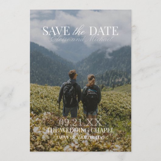 Modern Vertical Double-sided Photo Save The Date Kaart (Voorkant)