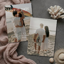 Modern Vertical Double-sided Photo Save The Date Kaart