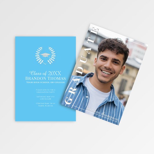 Modern Vertical Name Graduation Photo Announcement Kaart