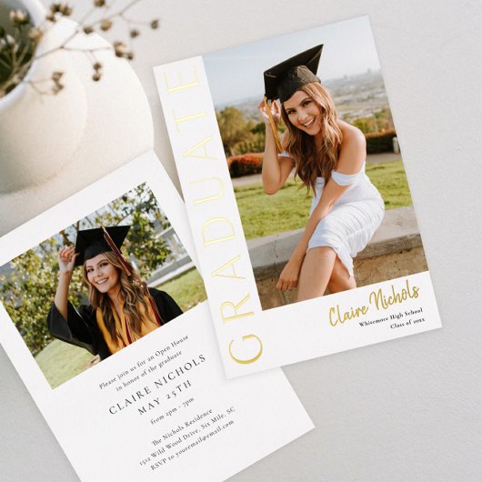 Modern Vertical Photo Afstuderen Folie Uitnodiging
