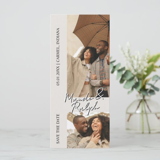 Modern Vertical Photo Strip Wedding Save the Date (Staand voorkant)