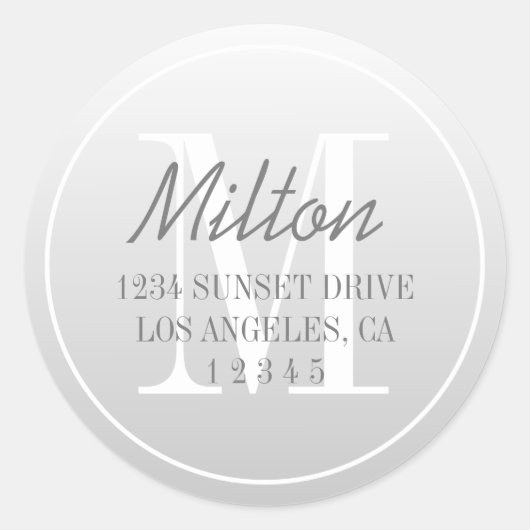 Modern vervagend verloopretouradres | Grijs Ombre Ronde Sticker (Voorkant)