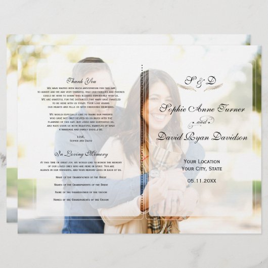 Modern Vervlogen Foto Geometrisch Huwelijksprogram (Voorkant / Achterkant)