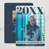 Modern Vet Afstuderen | Navy Blue | 2 Foto Kaart (Voorkant / Achterkant)