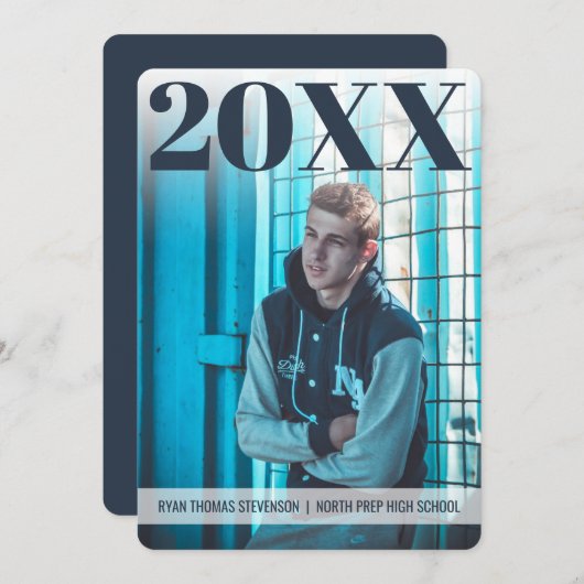 Modern Vet Afstuderen | Navy Blue | 2 Foto Kaart (Voorkant / Achterkant)