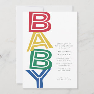 modern vet baby shower voor primaire kleuren beves kaart