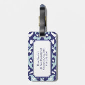 Modern vet blauw en wit ikat stampatroon bagagelabel (Achterkant verticaal)