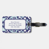 Modern vet blauw en wit ikat stampatroon bagagelabel (Achterkant horizontaal)