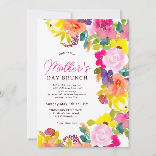 Modern vet bloemen script moederdag brunch kaart (Voorkant)