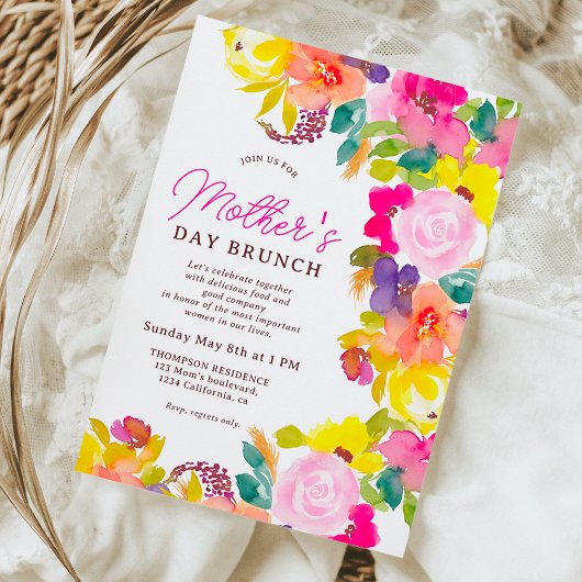 Modern vet bloemen script moederdag brunch kaart