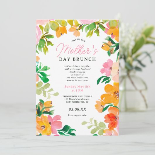 Modern vet bloemenschrift moederdag brunch kaart (Staand voorkant)