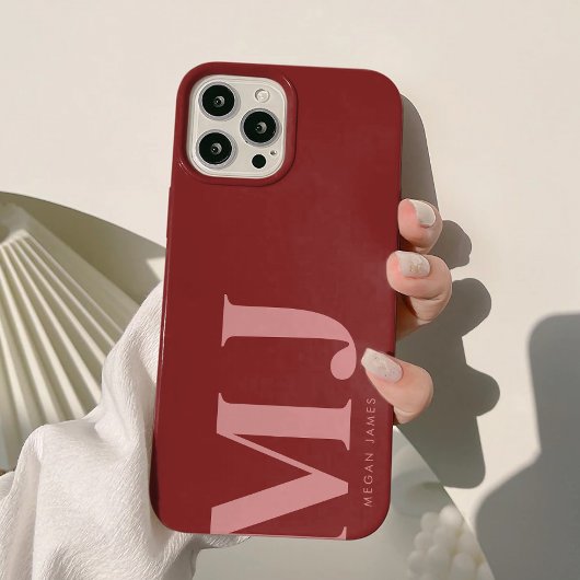 Modern vet diep rood aangepaste monogram Case-Mate iPhone case