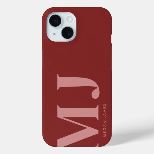 Modern vet diep rood aangepaste monogram Case-Mate iPhone case (Achterkant)